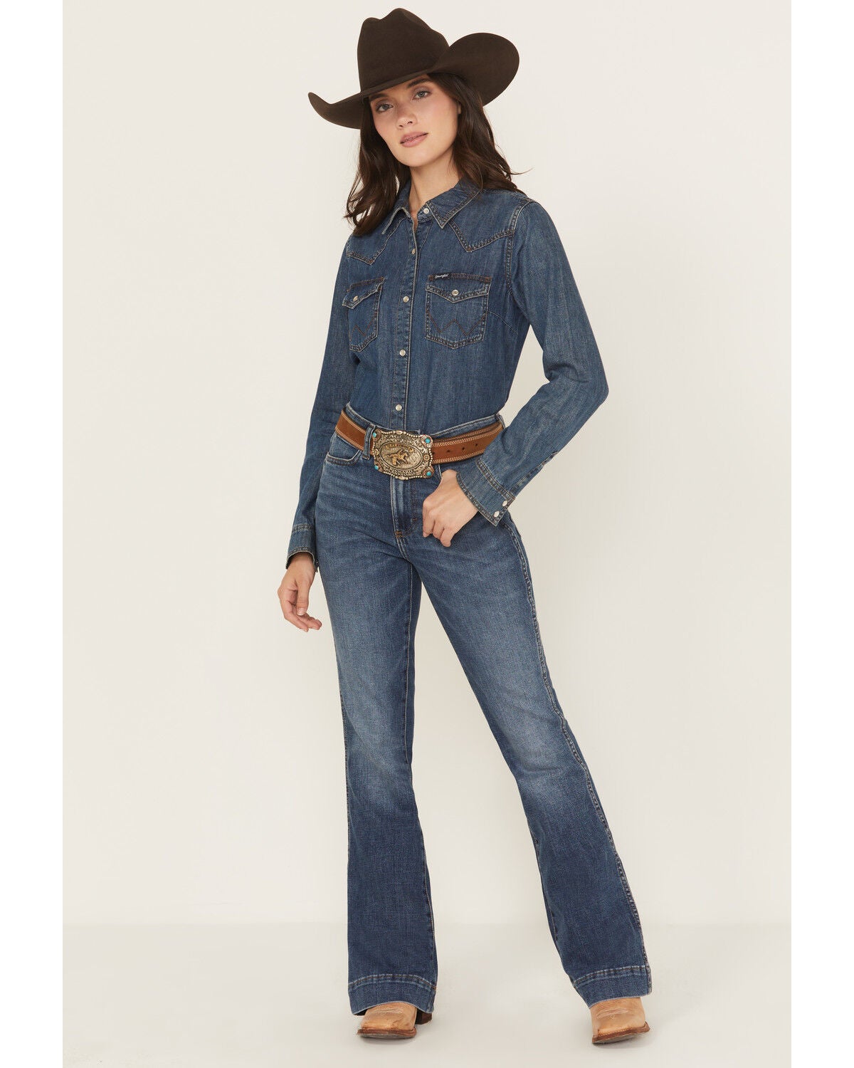 Wrangler Women's Retro High Rise Bailey Trouser Stretch Denim Jeans, Dark Wash, hi-res
