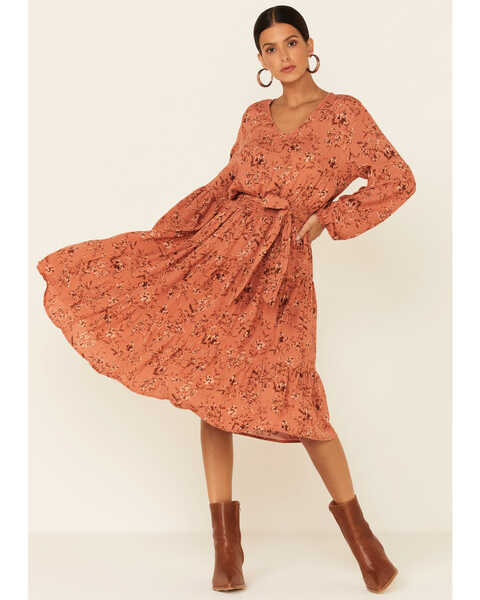 Image #1 - Wild Moss Women's Floral Belt Midi Dress , , hi-res
