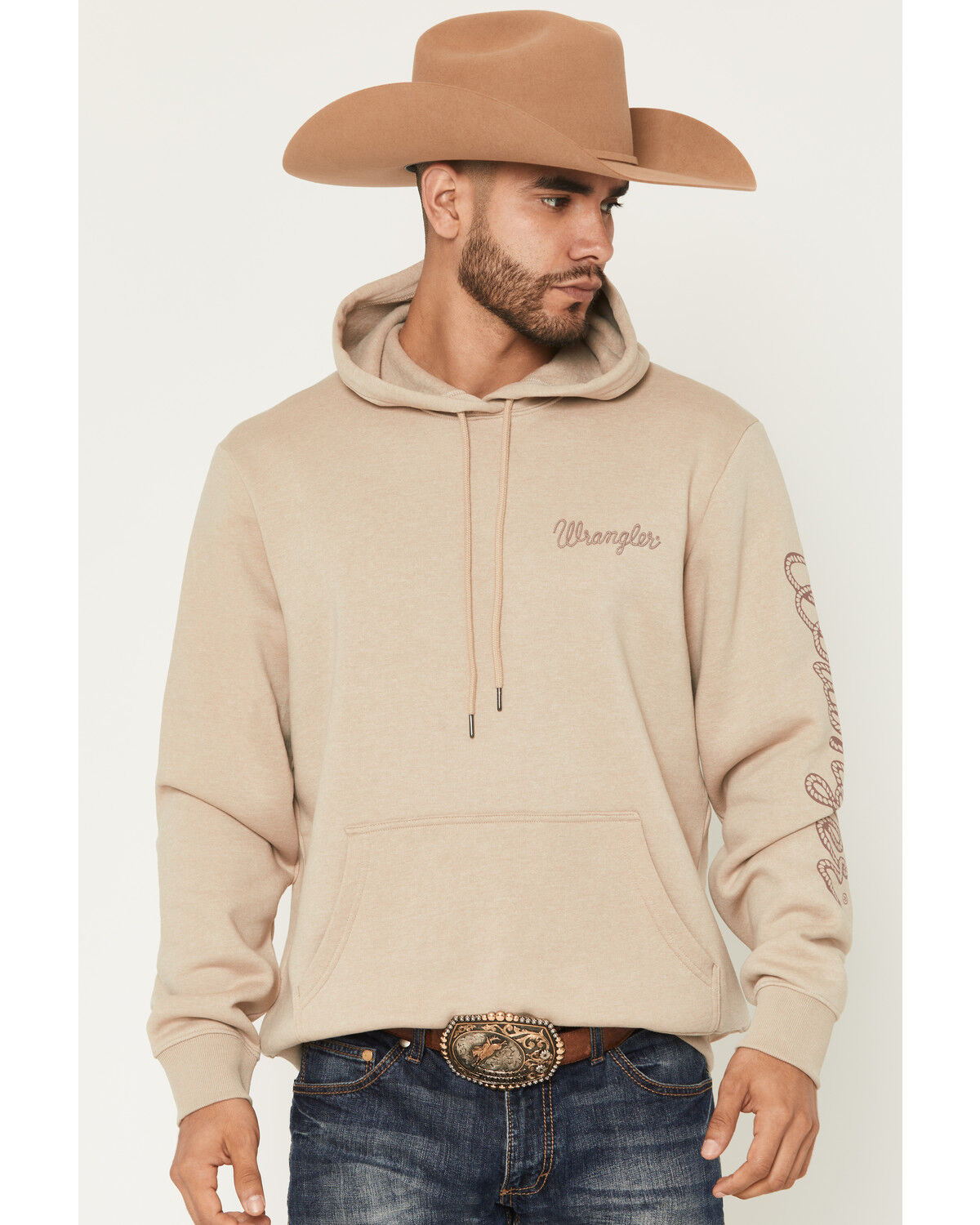 Image #2 - Wrangler Men's Logo Graphic Hooded Sweatshirt, Tan, hi-res
