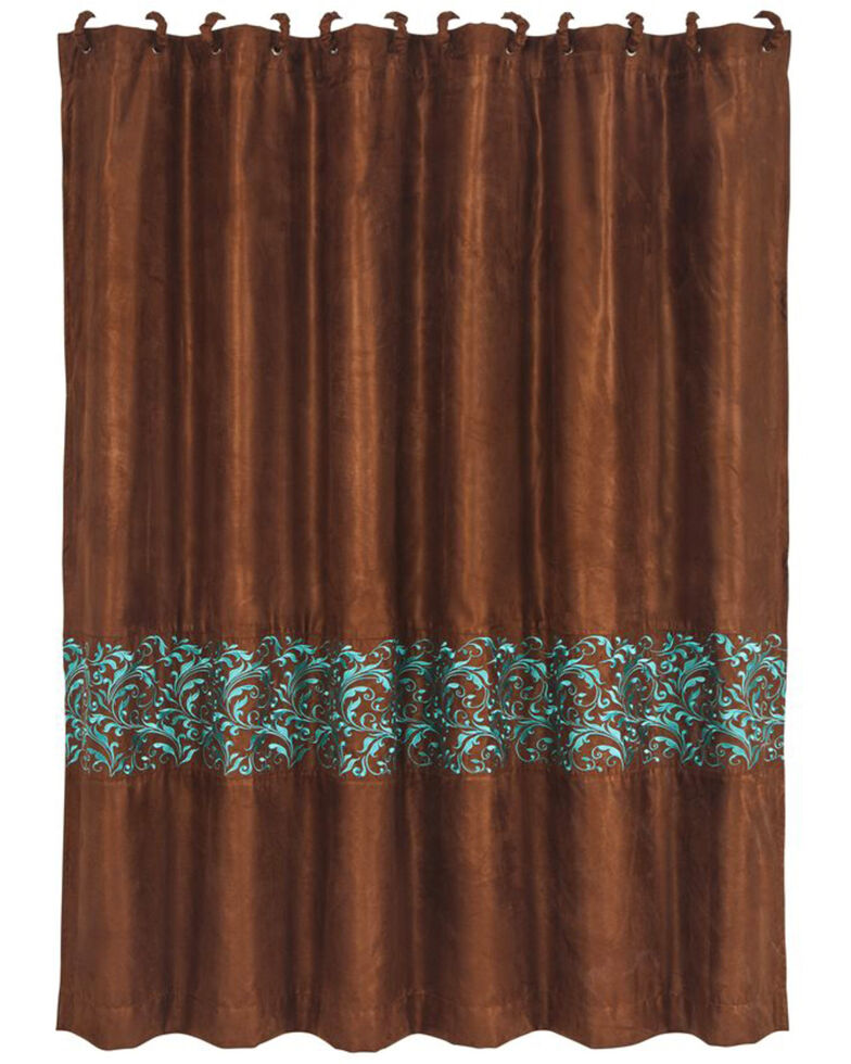 HiEnd Accents Brown Wyatt Scroll Shower Curtain , Brown, hi-res