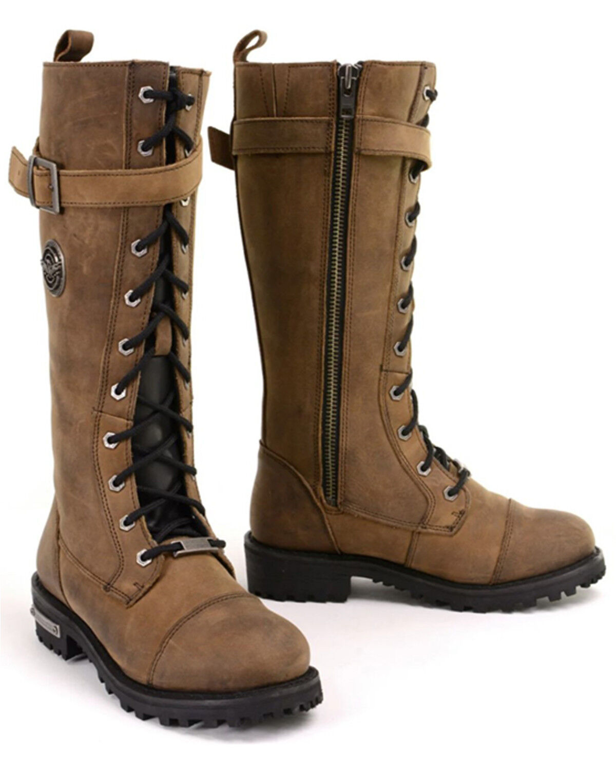 Image #1 - Milwaukee Leather Women's Tall Motorcycle Boots - Round Toe, Brown, hi-res