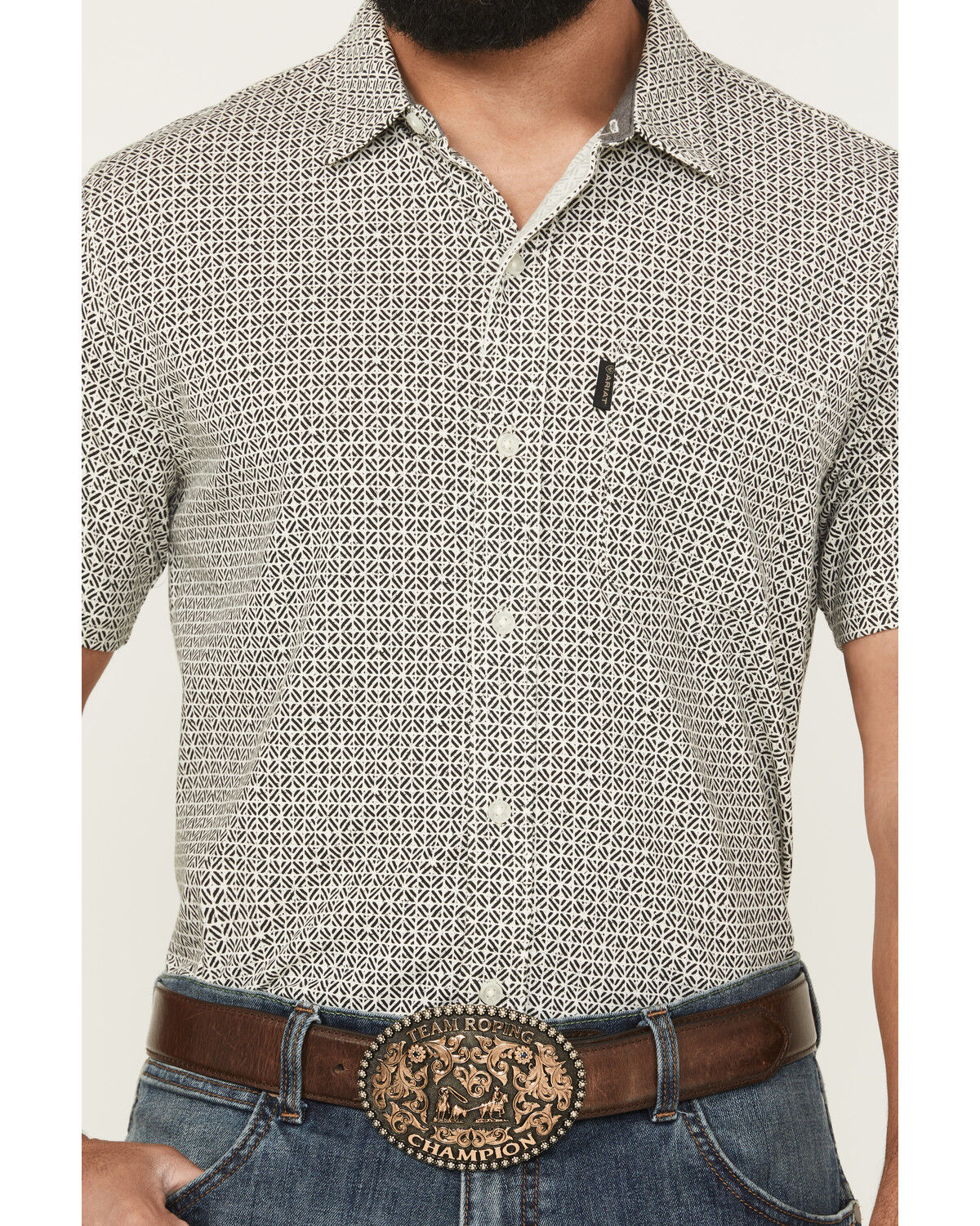 Image #3 - Ariat Men's Fitted Retro Checkered Print Short Sleeve Button-Down Western Shirt, White, hi-res