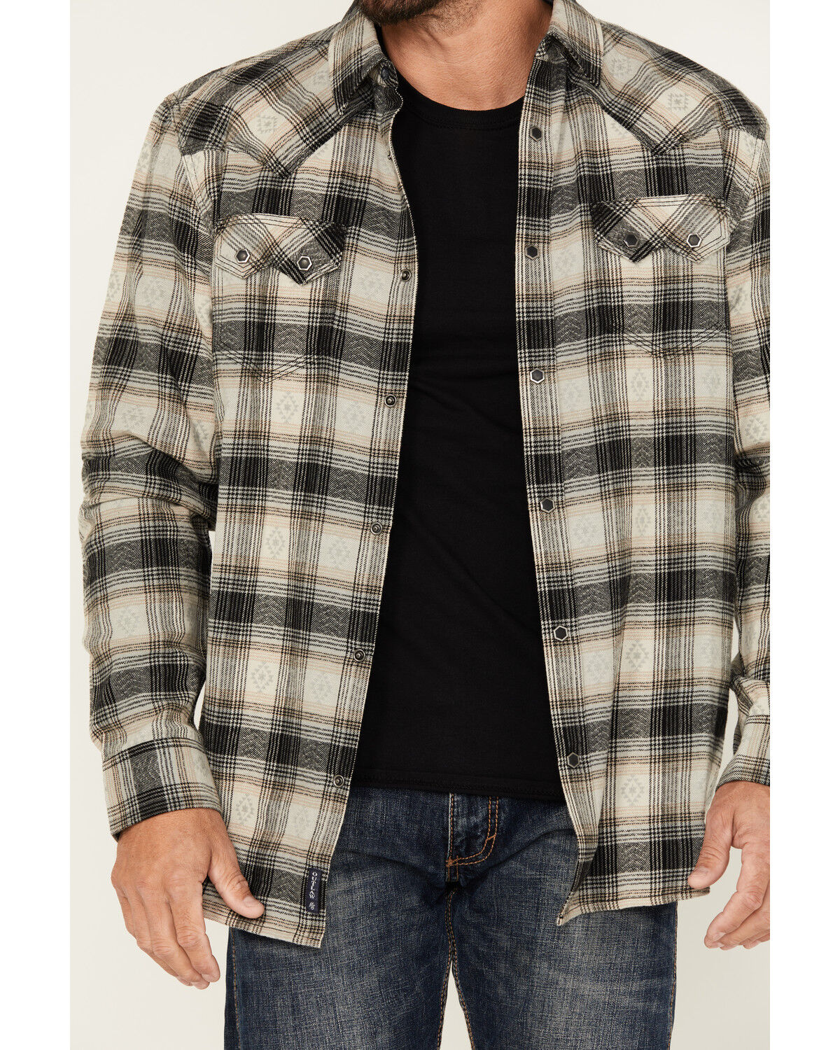 Image #3 - Moonshine Spirit Men's String Fellow Plaid Print Long Sleeve Snap Western Shirt, Grey, hi-res
