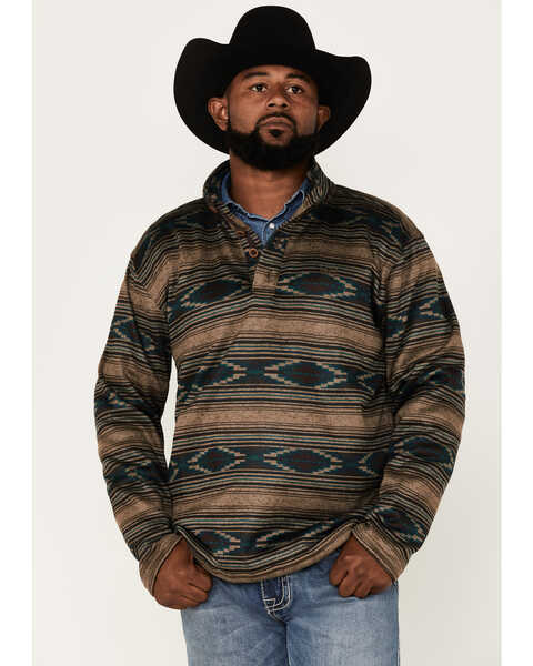 Image #1 - Ariat Men's Wesley Southwestern Print 1/4 Button Fleece Pullover , Brown, hi-res