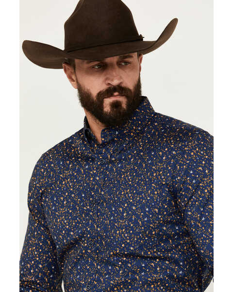 Image #2 - Cody James Men's Meadowlark Floral Print Long Sleeve Button-Down Stretch Western Shirt - Tall , Navy, hi-res