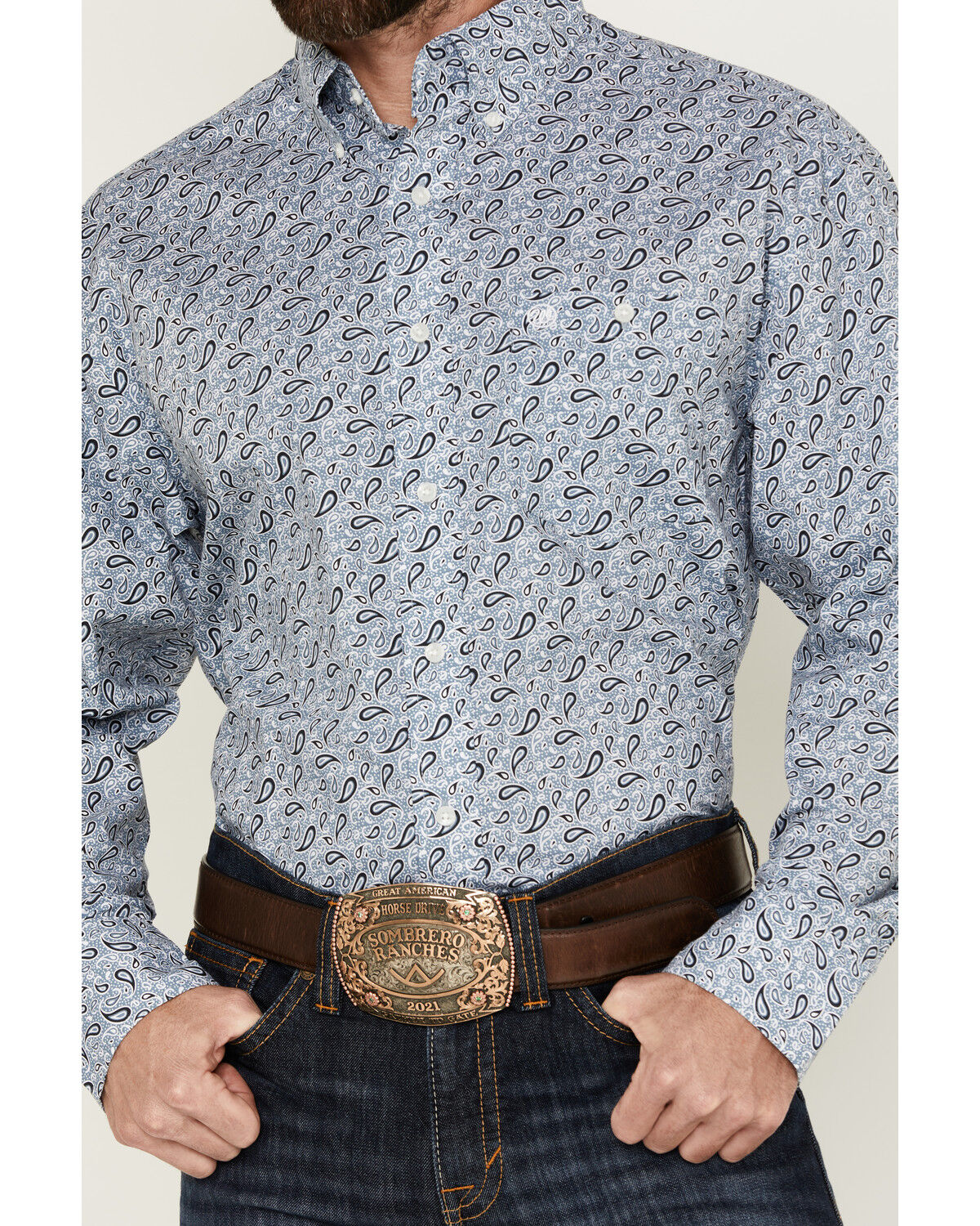 Image #3 - Wrangler Men's Classics Paisley Print Long Sleeve Button-Down Western Shirt - Tall, Blue, hi-res