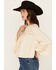 Image #2 - Cleo + Wolf Women's Lace Front Long Sleeve Peasant Top, Oatmeal, hi-res