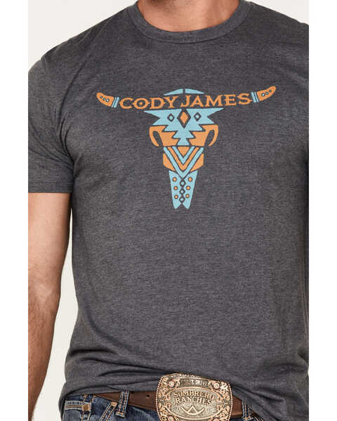 Image #3 - Cody James Men's Bull Skull Printed Graphic Short Sleeve T-Shirt , Grey, hi-res