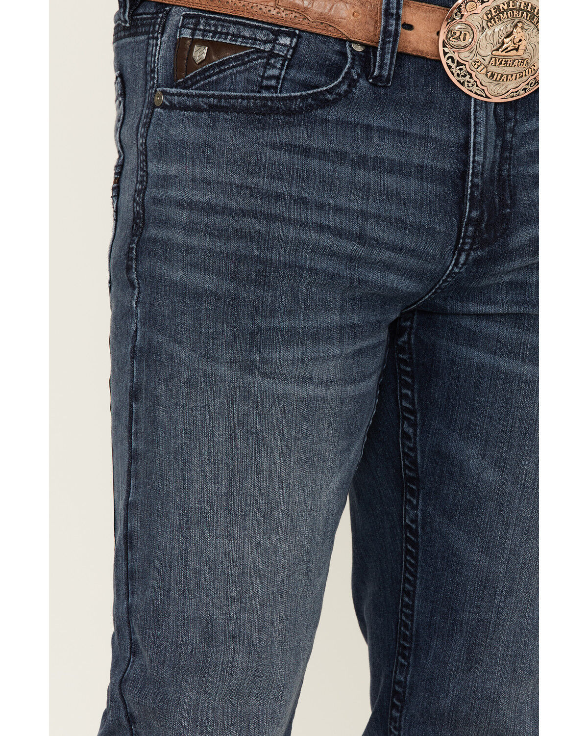 Image #2 - RANK 45® Men's Unbroken Medium Dark Wash Stretch Stackable Straight Jeans, Dark Medium Wash, hi-res
