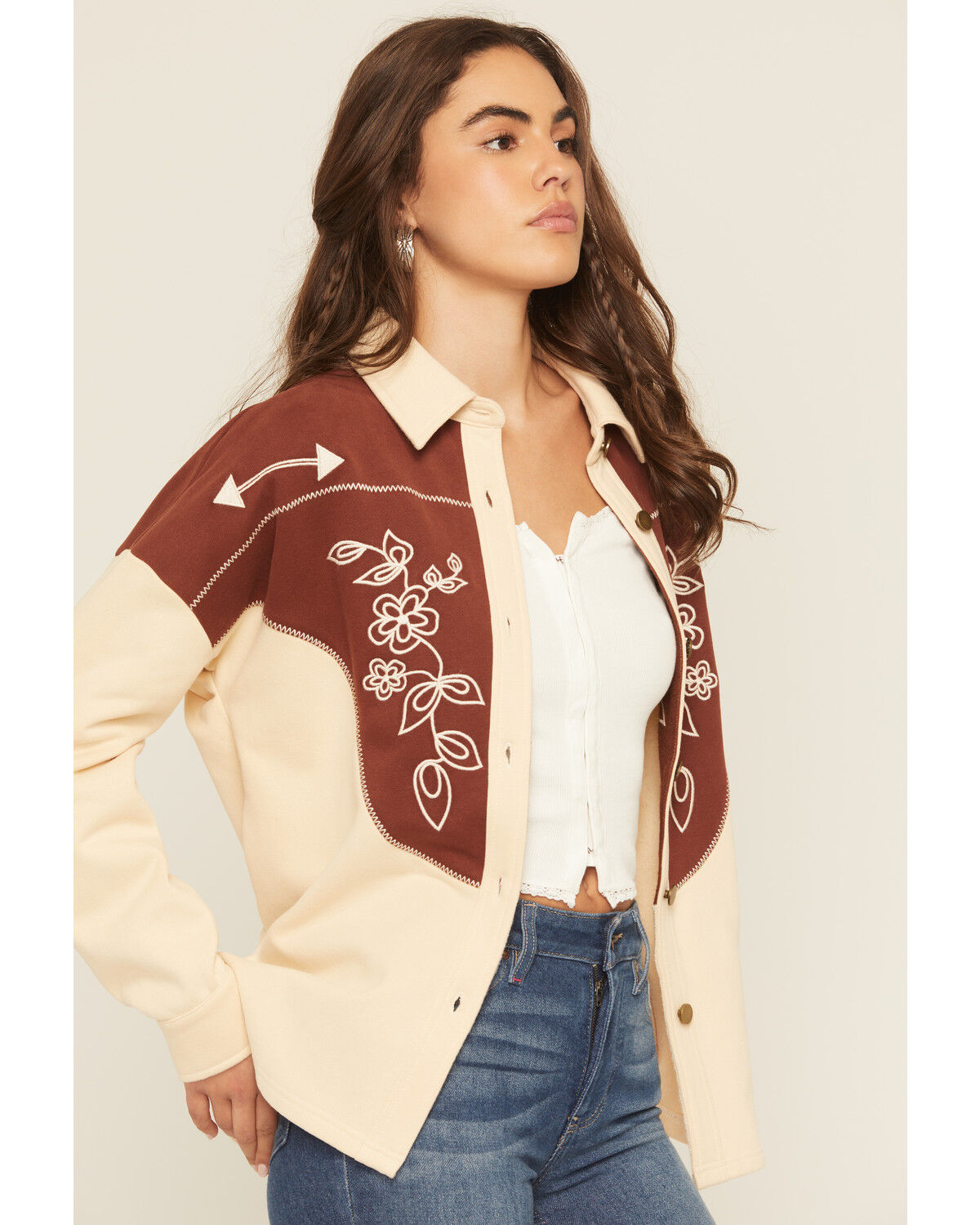 Image #2 - Blue B Women's Western Button-Down Shacket, Cream, hi-res