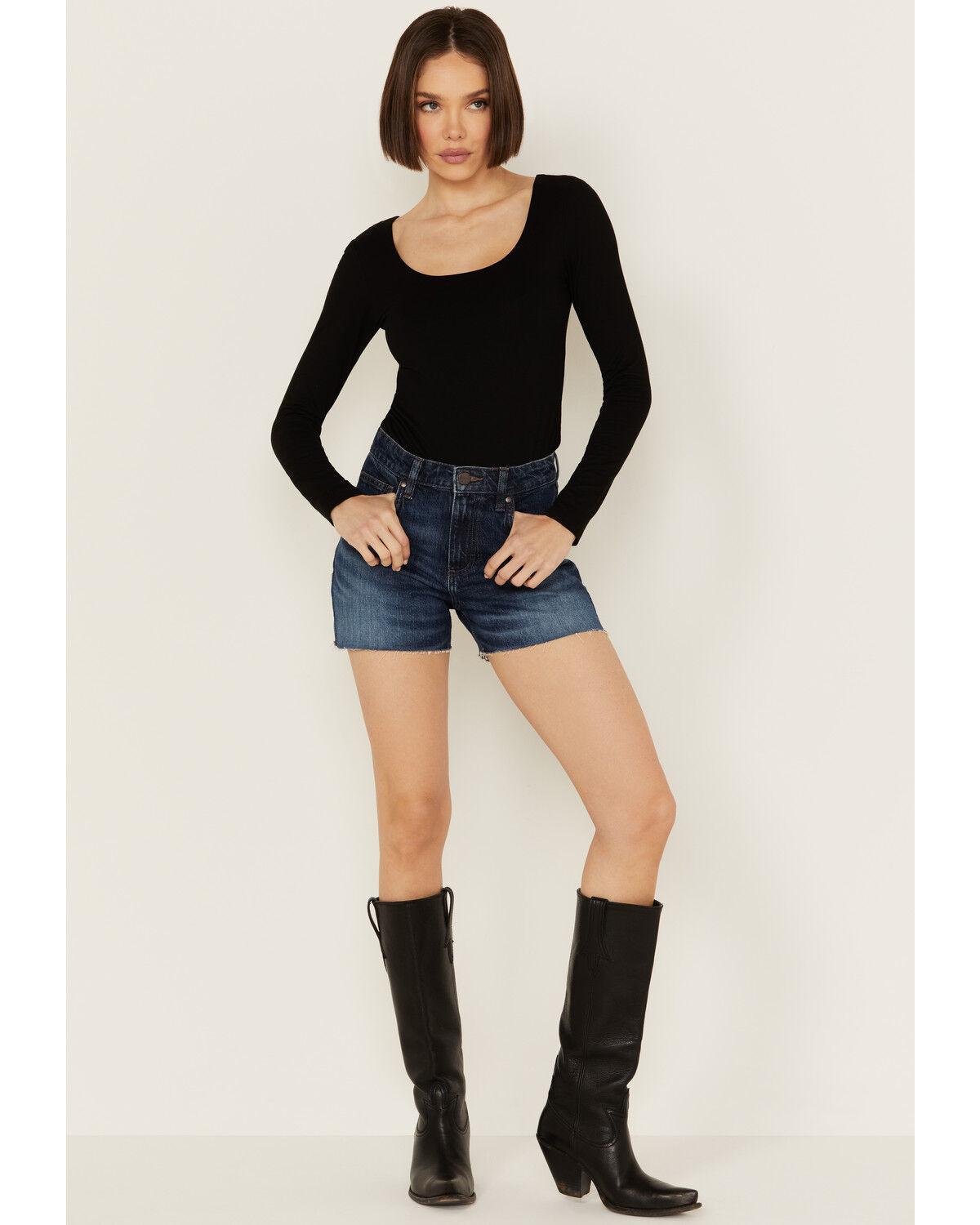 Image #1 - Wrangler Retro Women's Dark Wash Bailey High Rise Cutoff Denim Shorts, Medium Wash, hi-res