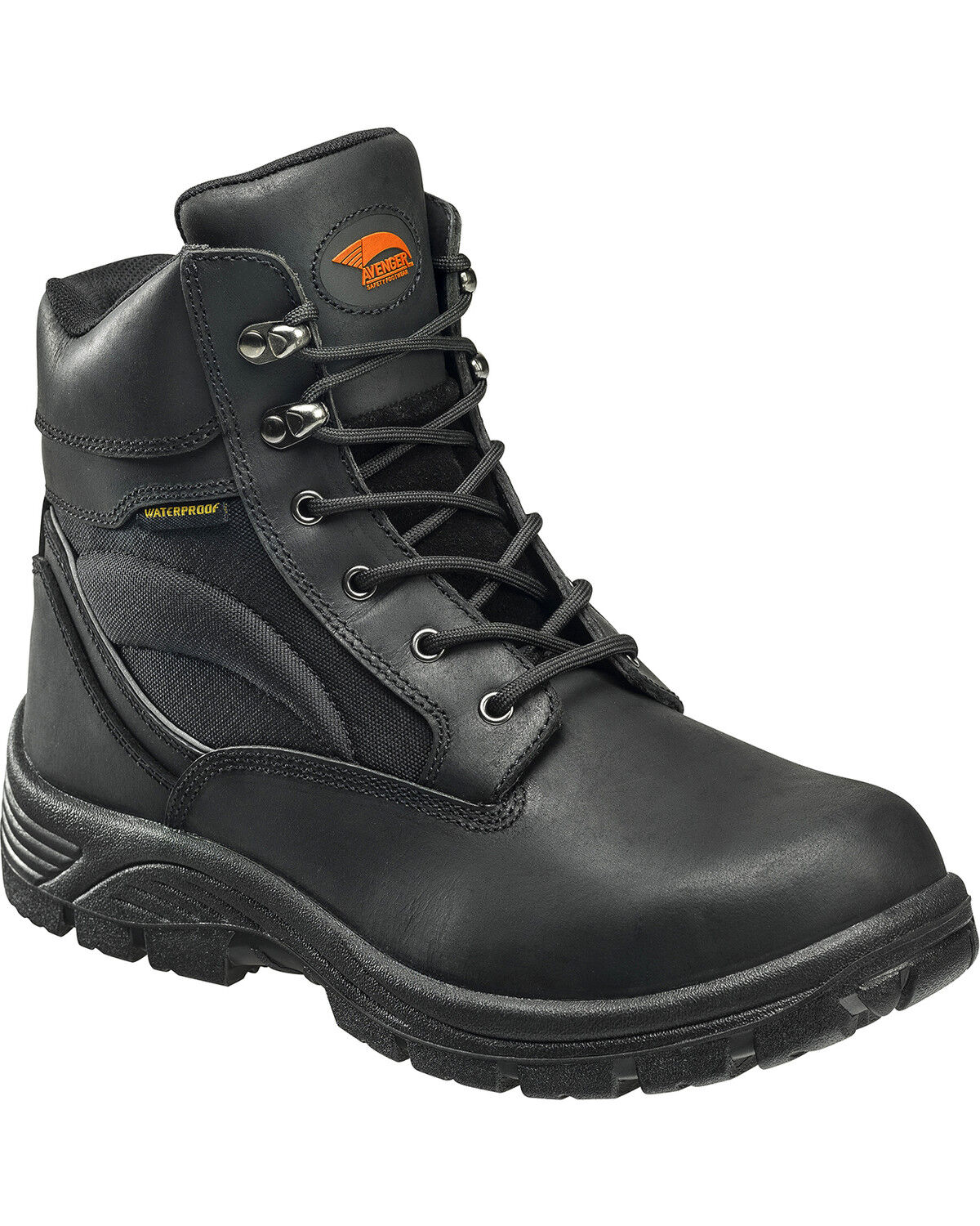 Image #1 - Avenger Men's Waterproof 6" Lace-Up Work Boots - Steel Toe, Black, hi-res
