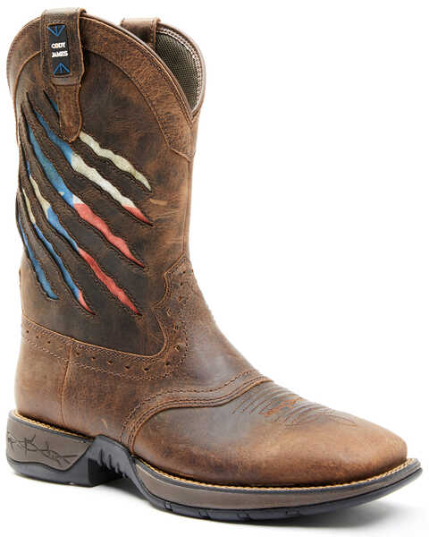 Brothers & Sons Men's Texas Flag Lite Western Performance Boots - Broad Square Toe, Brown, hi-res