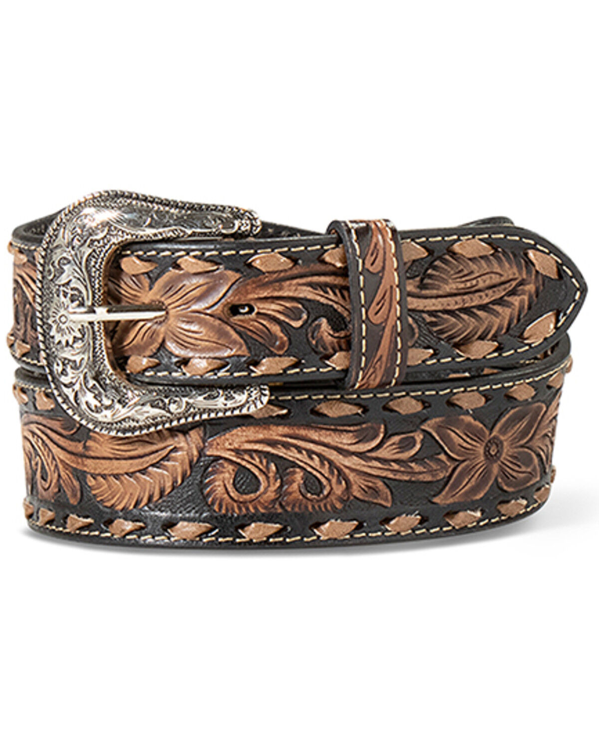 Image #1 - Ariat Men's Floral Tooled Belt, Brown, hi-res