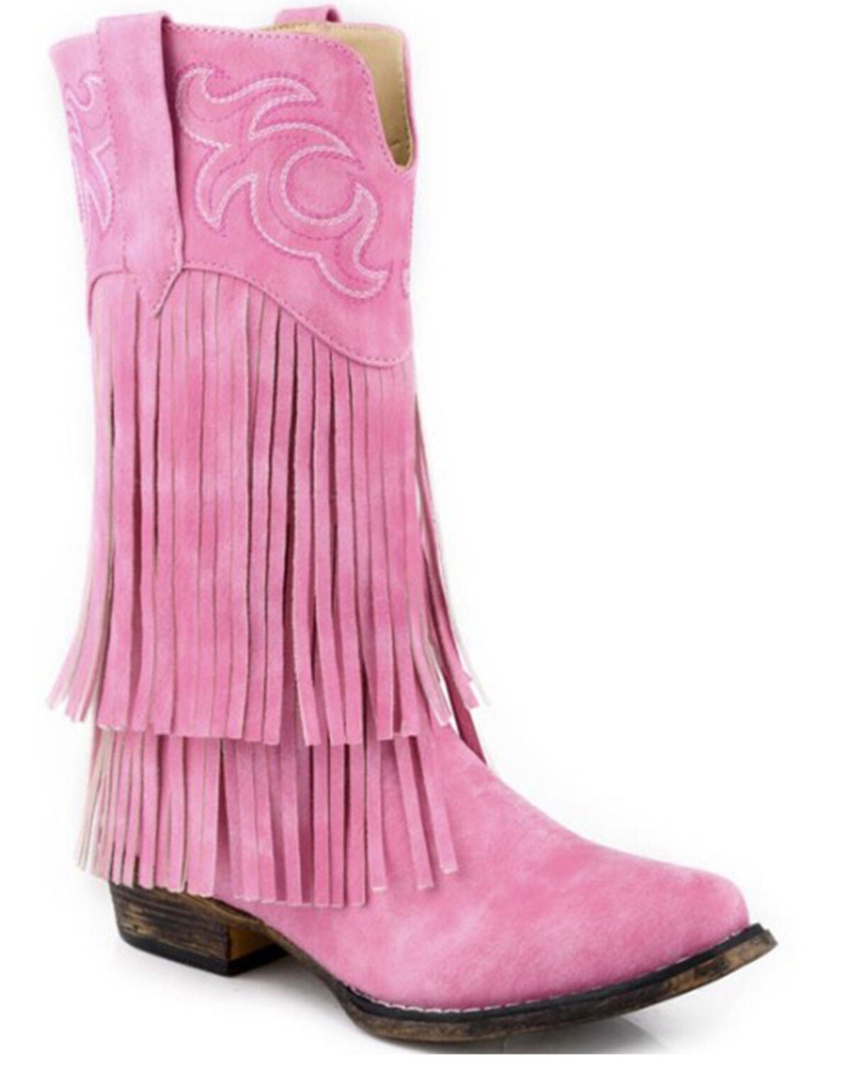 Image #1 - Roper Little Girls' Rickrack Fringe Western Boots - Snip Toe, Pink, hi-res