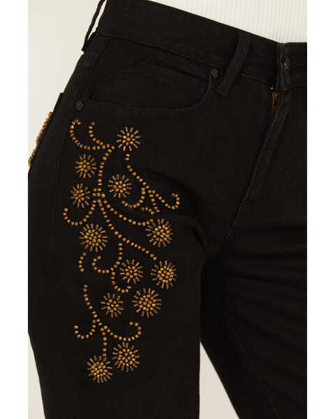 Image #2 - Shyanne Women's Sand Palm High Rise Embellished Flare Jeans , Black, hi-res