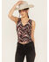 Image #1 - Shyanne Women's Printed Ruched Mesh Top, Maroon, hi-res