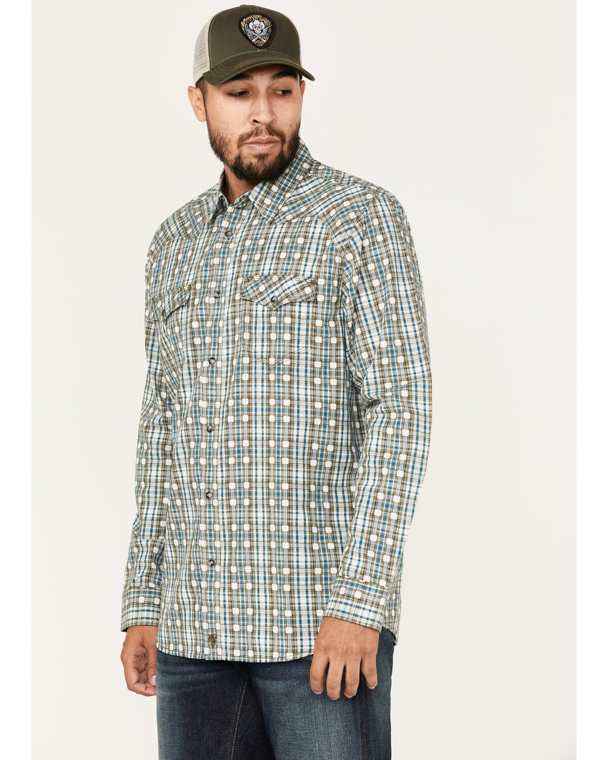 Image #2 - Moonshine Spirit Men's Rough Patch Plaid Snap Western Shirt, Cream, hi-res