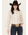 Image #1 - Roper Women's Floral Print Long Sleeve Snap Western Shirt , Cream, hi-res