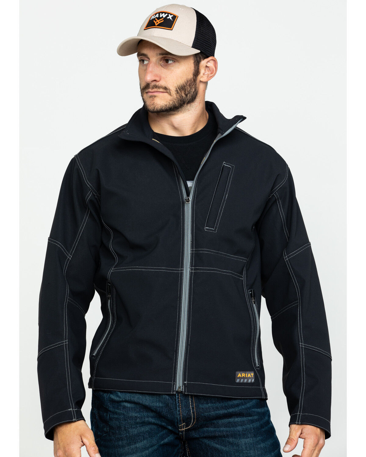 Image #1 - Ariat Men's Rebar Canvas Softshell Work Jacket, Black, hi-res