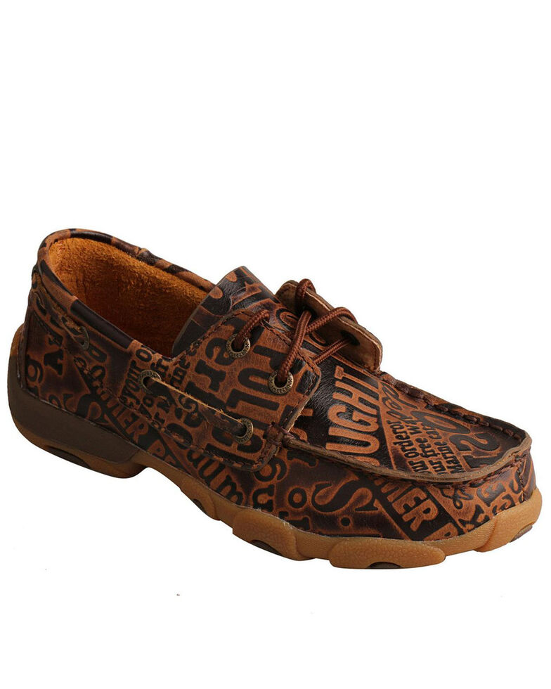 Twisted X Boys' Pattern Casual Driving Shoe - Moc Toe, Brown, hi-res