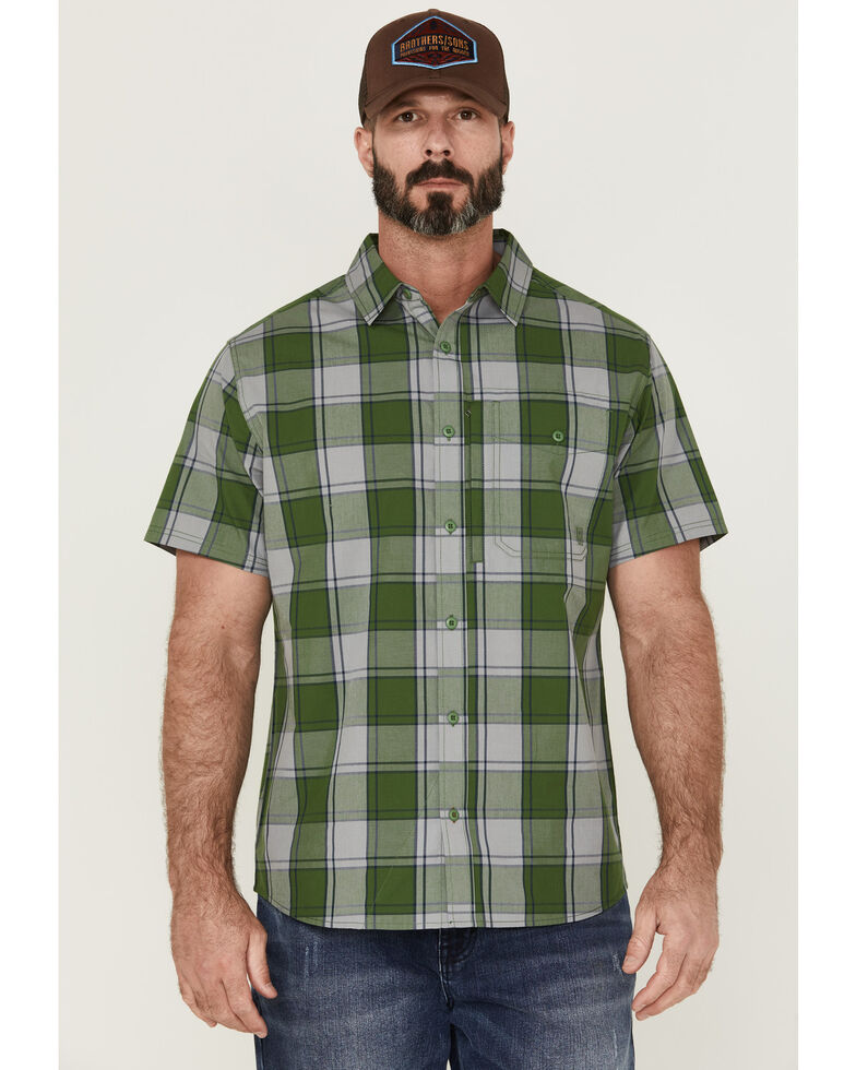 Brothers & Sons Men's Performance Kelly Green Large Plaid Short Sleeve Button-Down Western Shirt , Kelly Green, hi-res