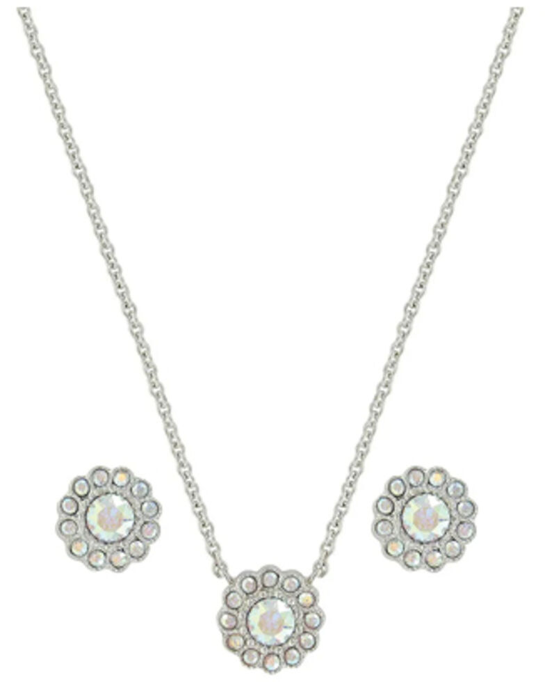 Montana Silversmiths Women's Iridescent Floral Button Jewelry Set, Silver, hi-res