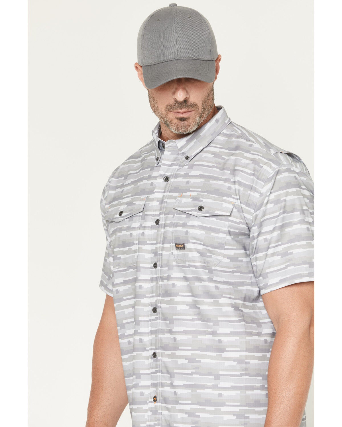 Image #2 - Ariat Men's Rebar Made Tough VentTEK Short Sleeve Button-Down Stretch Work Shirt, Light Grey, hi-res