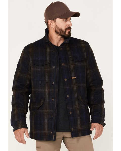 Image #1 - Powder River Outfitters Men's Full Snap Large Plaid Wool Jacket, Navy, hi-res