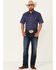 Rough Stock By Panhandle Men's Indigo Southwestern Stripe Short Sleeve Snap Western Shirt , Indigo, hi-res