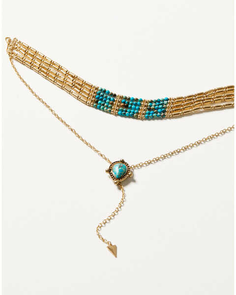Image #1 - Shyanne Women's Golden Turquoise Beaded Choker Necklace, Turquoise, hi-res