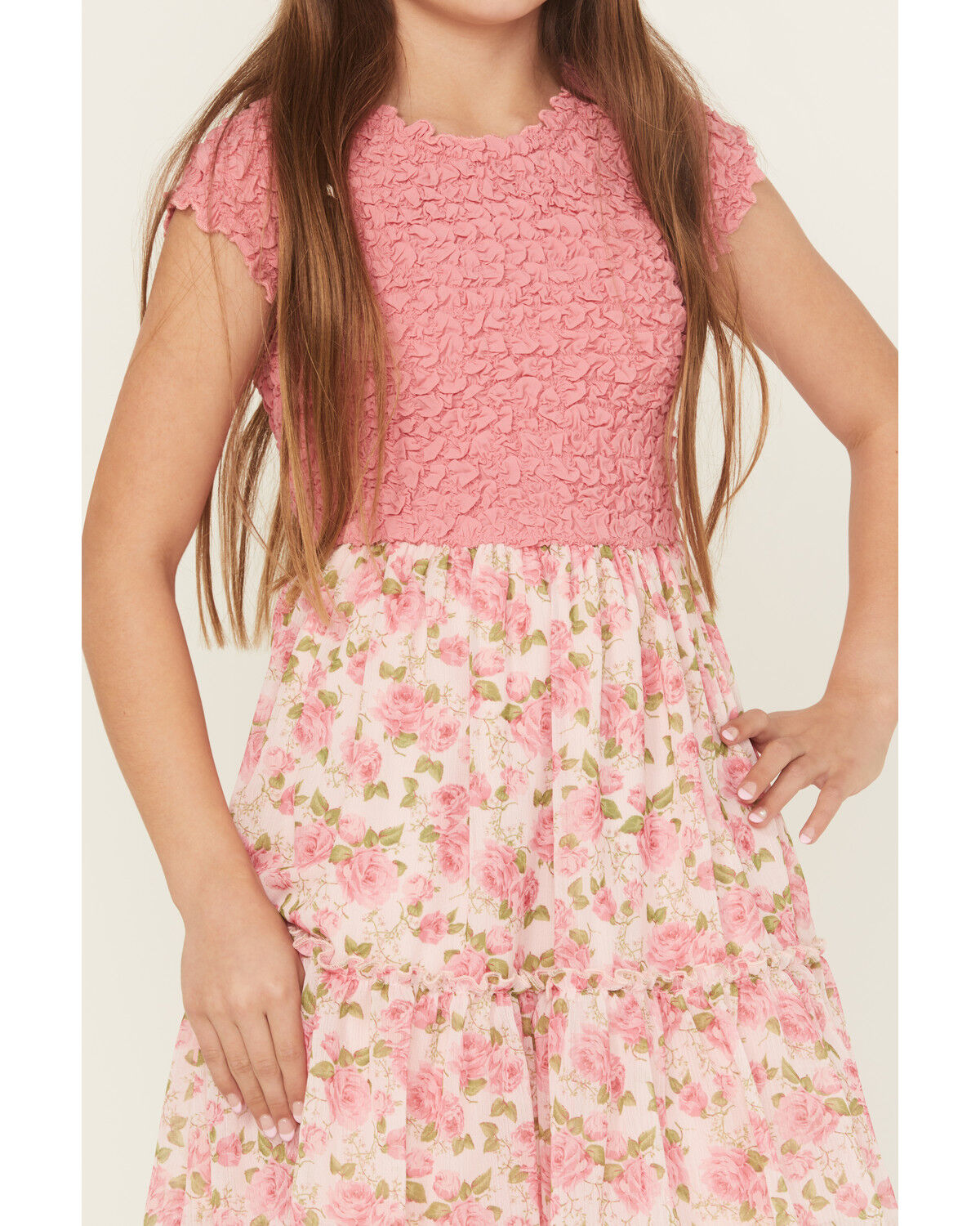 Image #3 - Sugar California Girls' Roses Sleeveless Ruffle Dress, Pink, hi-res