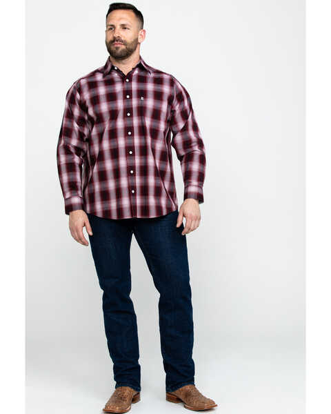 Image #5 - Tuf Cooper Men's Stretch Ombre Plaid Long Sleeve Western Shirt , Rust Copper, hi-res