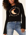 Shyanne Women's Moonrise River Graphic Long Bell Sleeve Top , Black, hi-res
