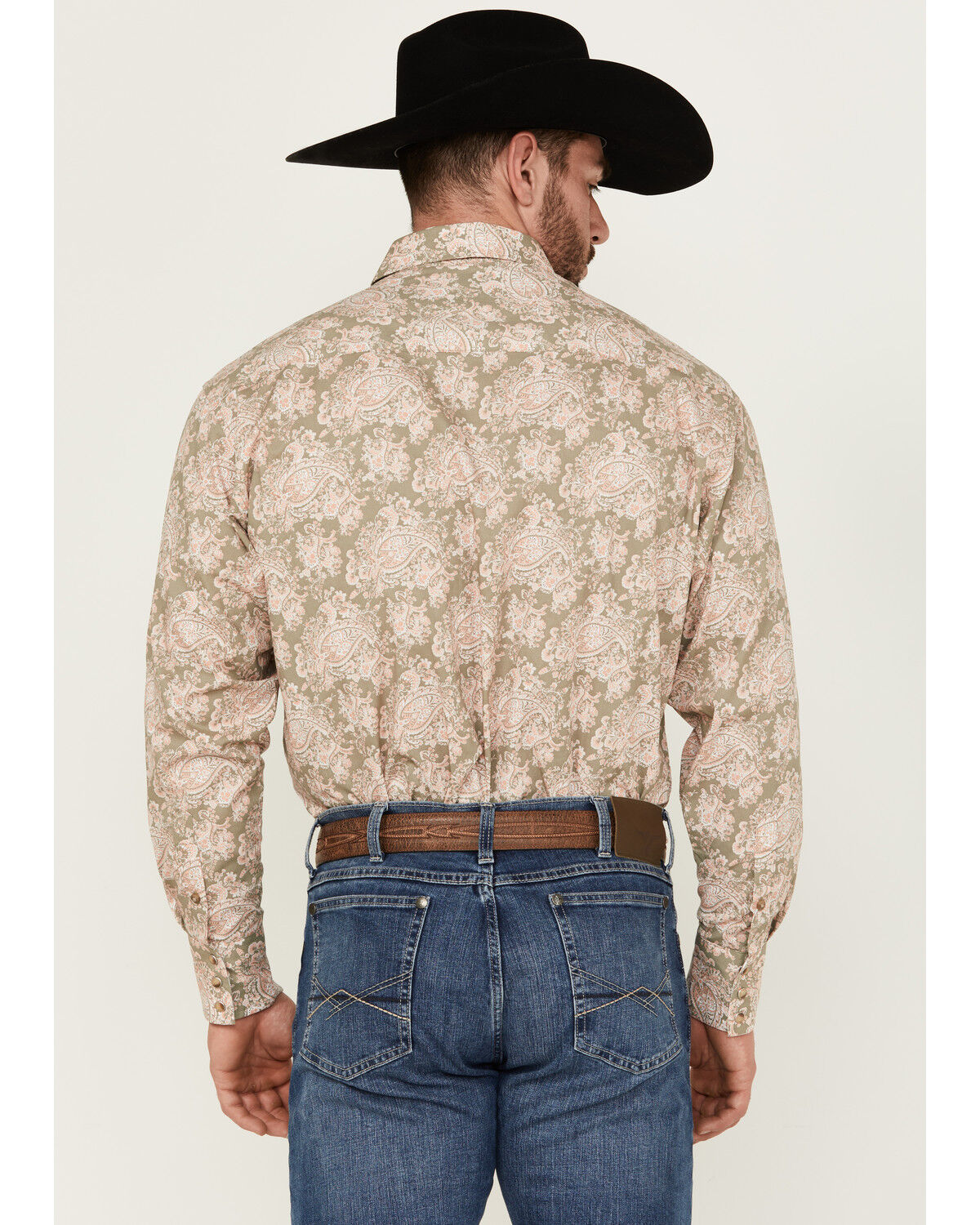 Image #4 - George Strait Wrangler Men's Floral Print Long Sleeve Pearl Snap Stretch Western Shirt, Sage, hi-res