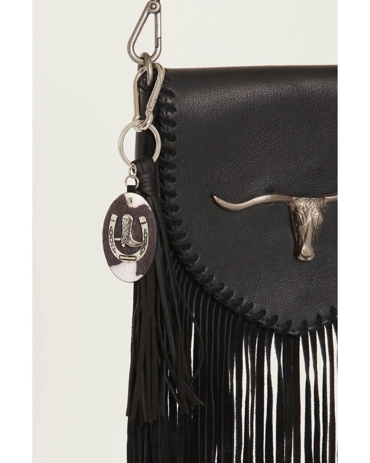 Image #1 - Shyanne Cow Print Horseshoe Bag Charm, Black, hi-res