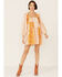 En Creme' Women's Cream Yellow Patchwork Long Sleeve Baby Doll Mini Dress , Cream, hi-res