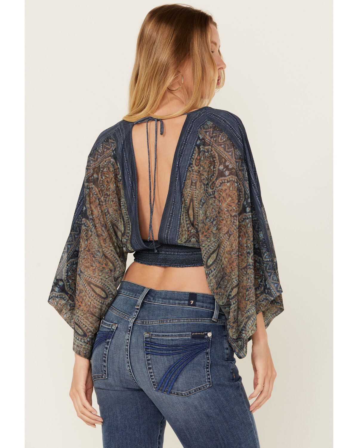 Image #4 - Beyond The Radar Women's Paisley Print Mesh Long Sleeve Top, Blue, hi-res
