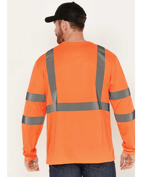 Image #4 - Hawx Men's Solid Enhanced Hi-Vis Long Sleeve Pocket Work T-Shirt - Big , Orange, hi-res