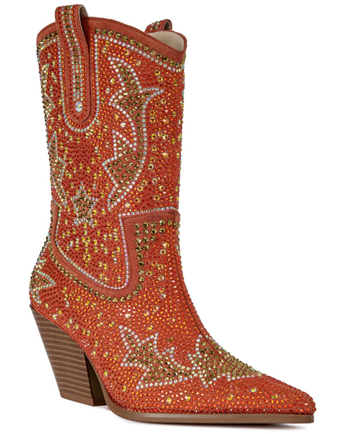 Azalea Wang Women's Scott Western Booties - Round Toe, Orange, hi-res