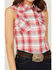 Wrangler Women's Americana Plaid Print Sleeveless Western Snap Shirt, Red/white/blue, hi-res