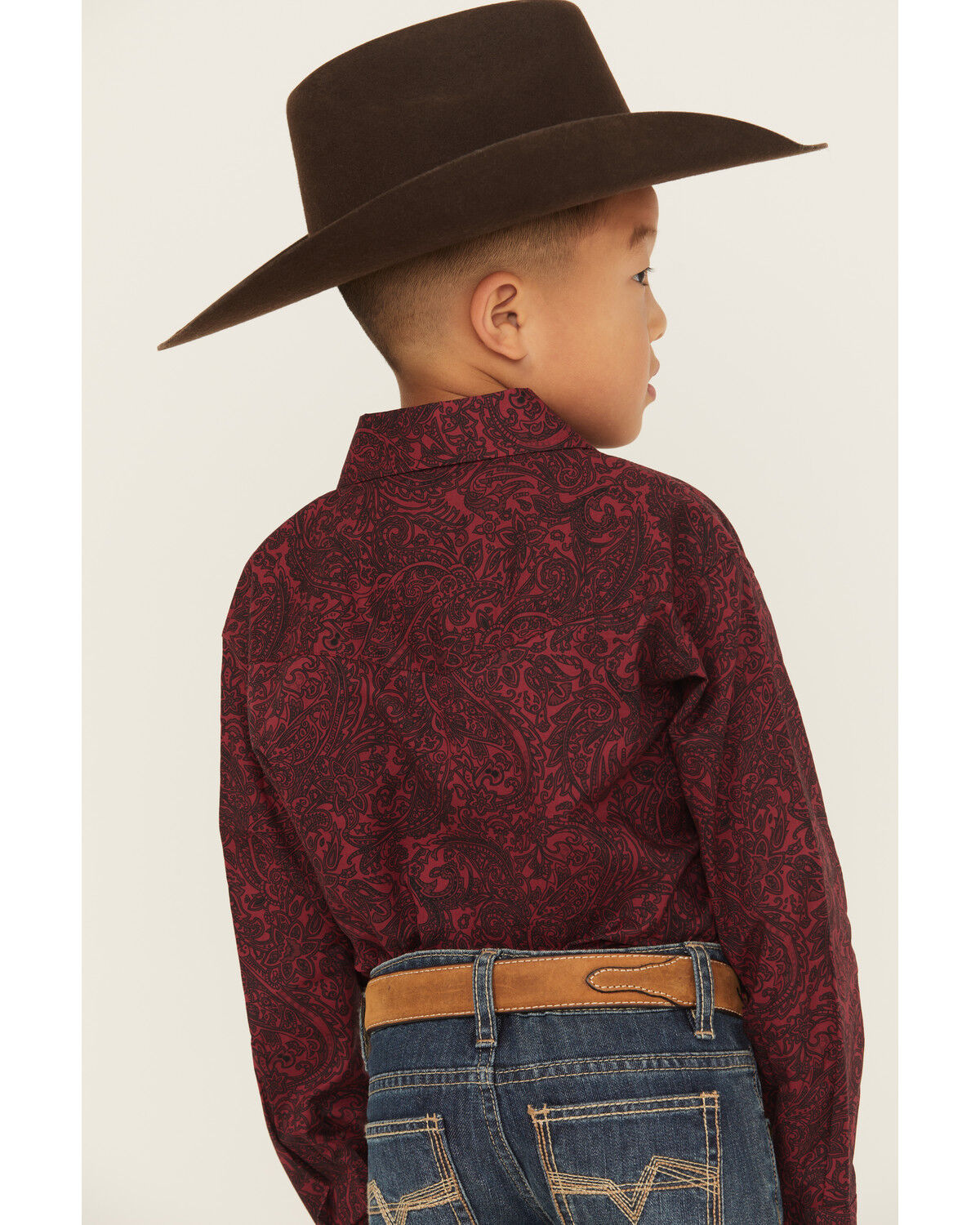 Image #4 - Roper Boys' Paisley Print Long Sleeve Snap Western Shirt, Wine, hi-res