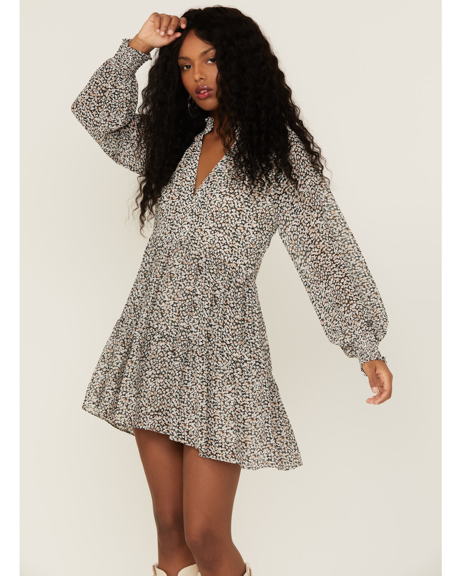 Long sleeve ditsy dress new arrivals
