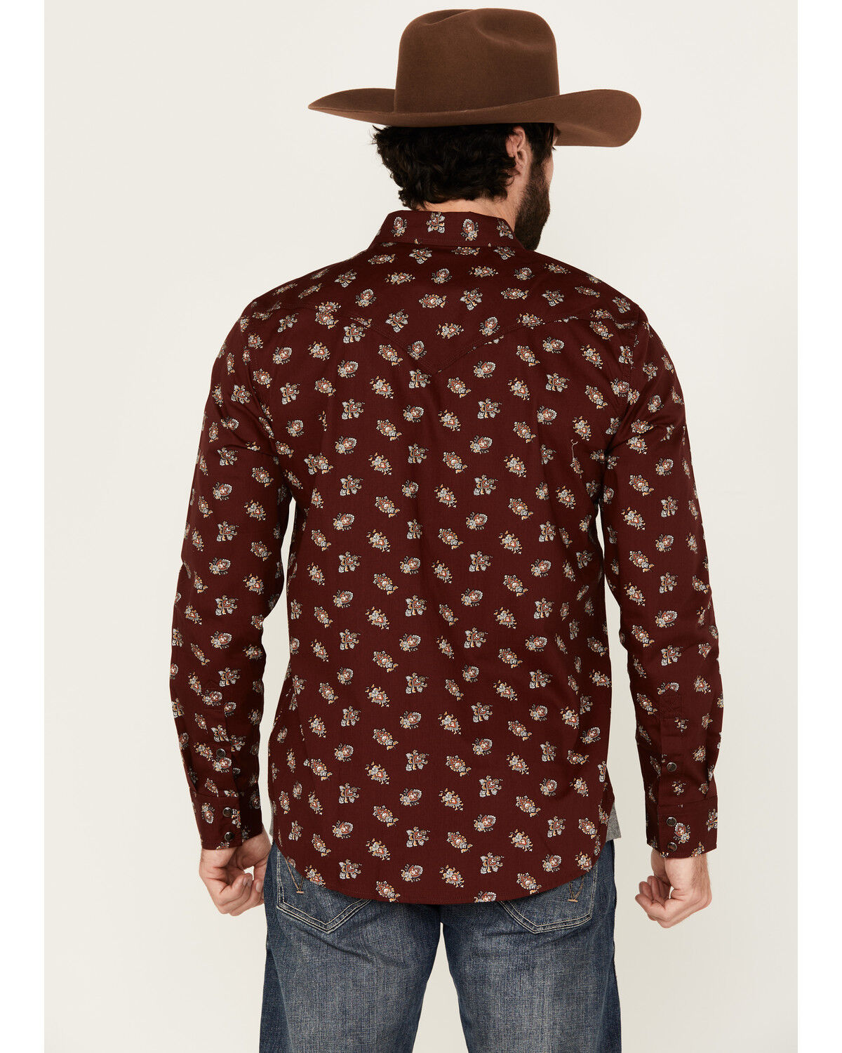 Image #4 - Moonshine Spirit Men's Nightmare Paisley Print Long Sleeve Snap Western Shirt, Burgundy, hi-res
