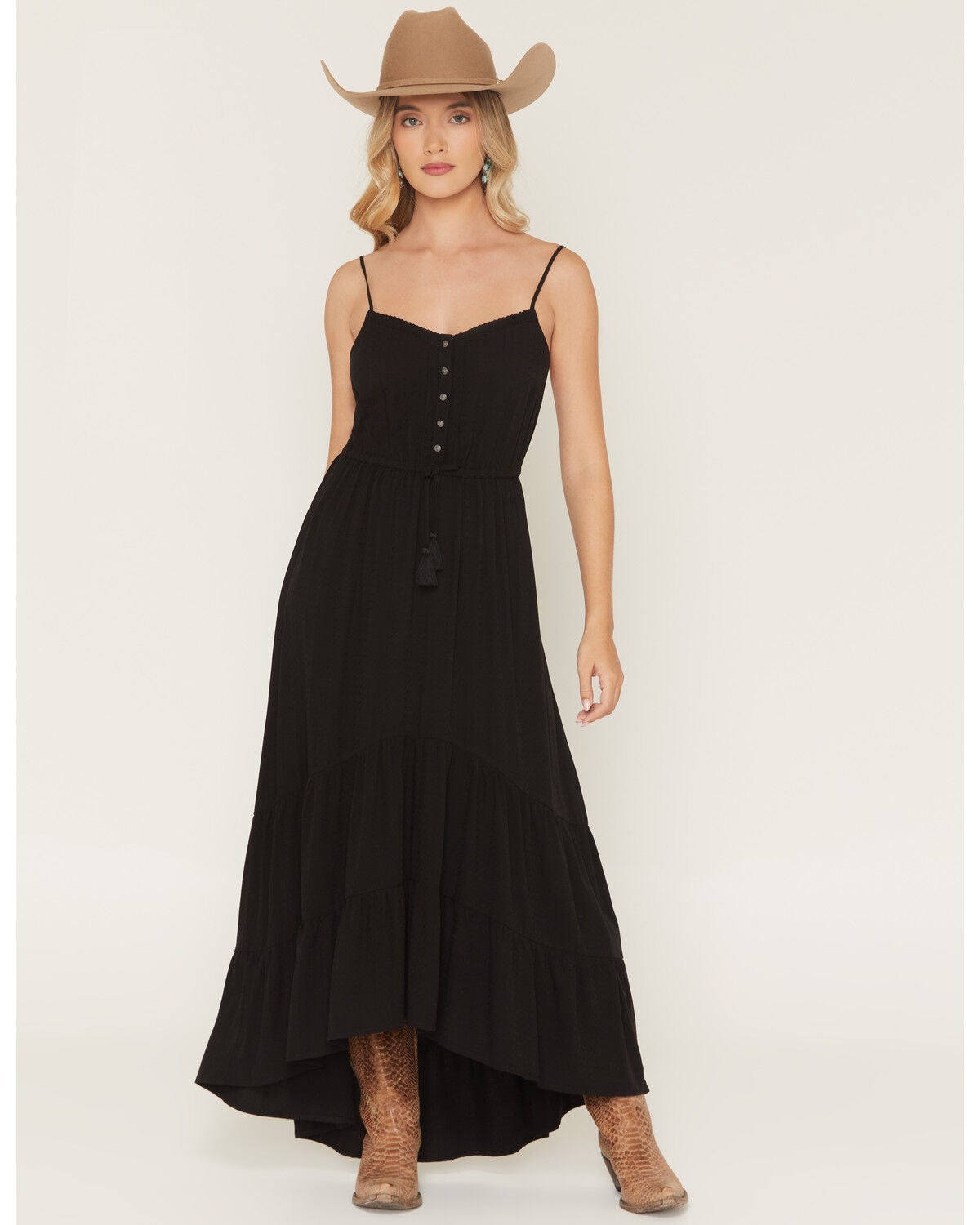 Idyllwind Women's Deaderick Lace Trim Sleeveless Midi Dress, Black, hi-res