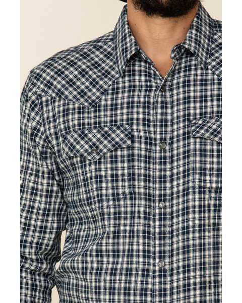 Image #4 - Cody James Men's Ash Small Plaid Long Sleeve Western Flannel Shirt , Navy, hi-res