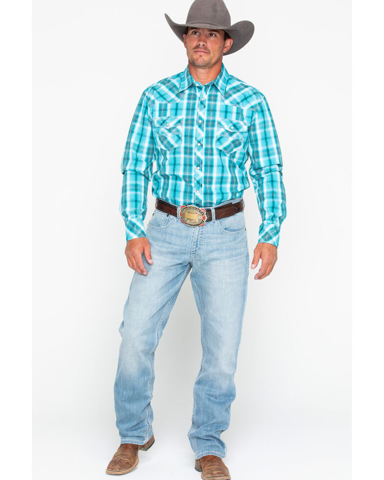 Rock & Roll Cowboy Men's Poplin Plaid Snap Long Sleeve Western Shirt ...