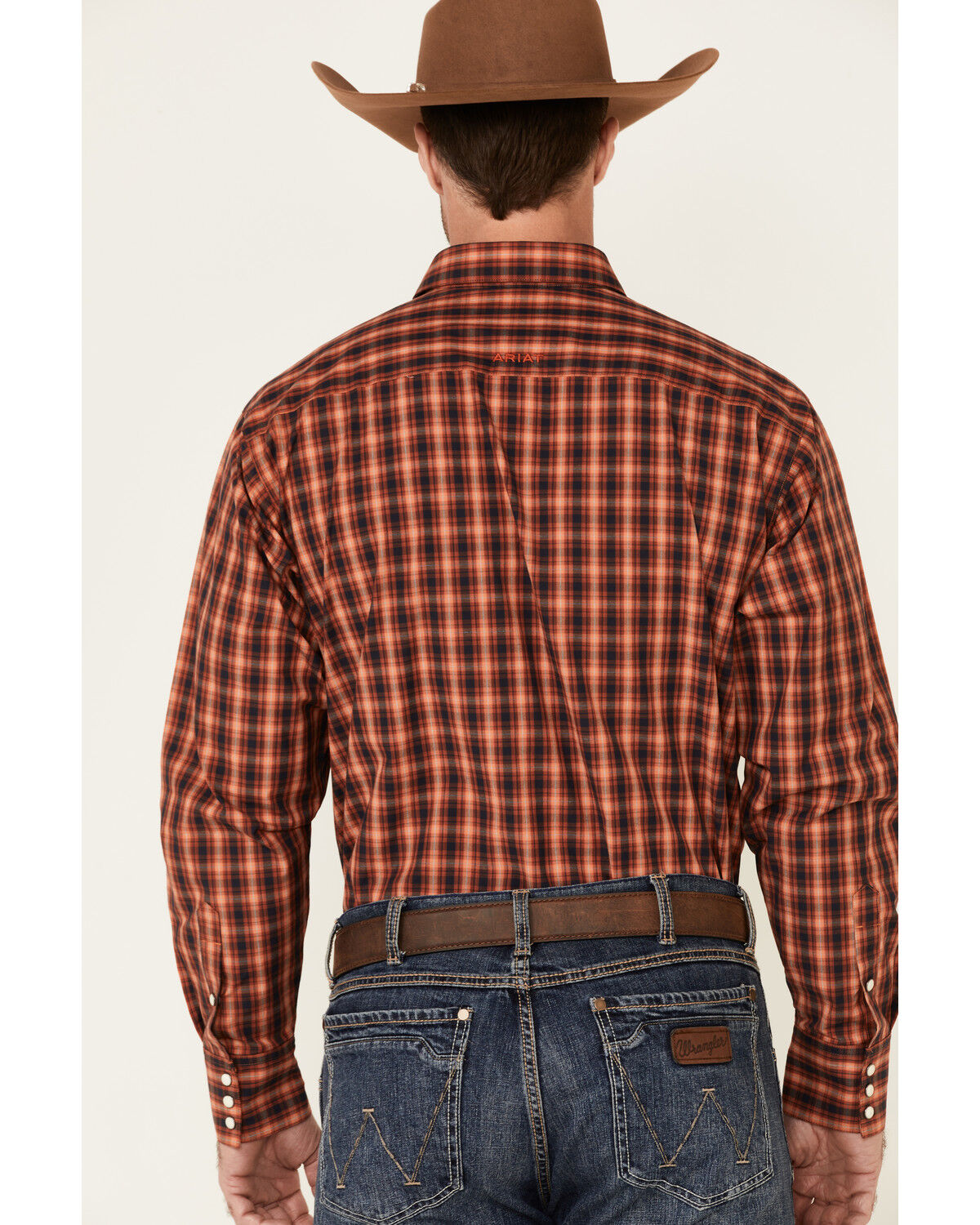 Image #4 - Ariat Men's Pepi Small Plaid Print Long Sleeve Snap Western Shirt, Orange, hi-res
