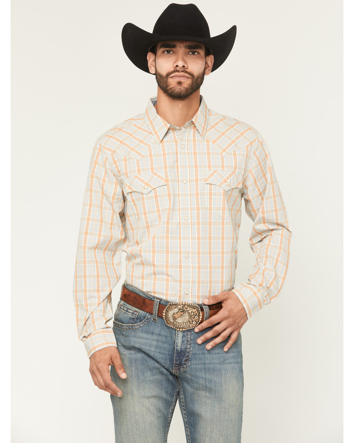 Image #1 - Cody James Men's Tanhue Plaid Print Long Sleeve Snap Western Shirt, Sand, hi-res