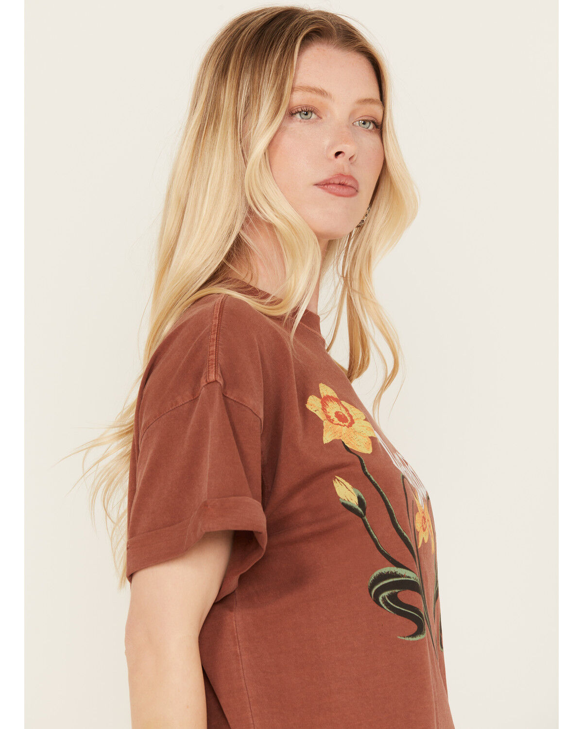 Image #2 - Girl Dangerous Women's Daffodil Floral Boyfriend Graphic Tee, Rust Copper, hi-res